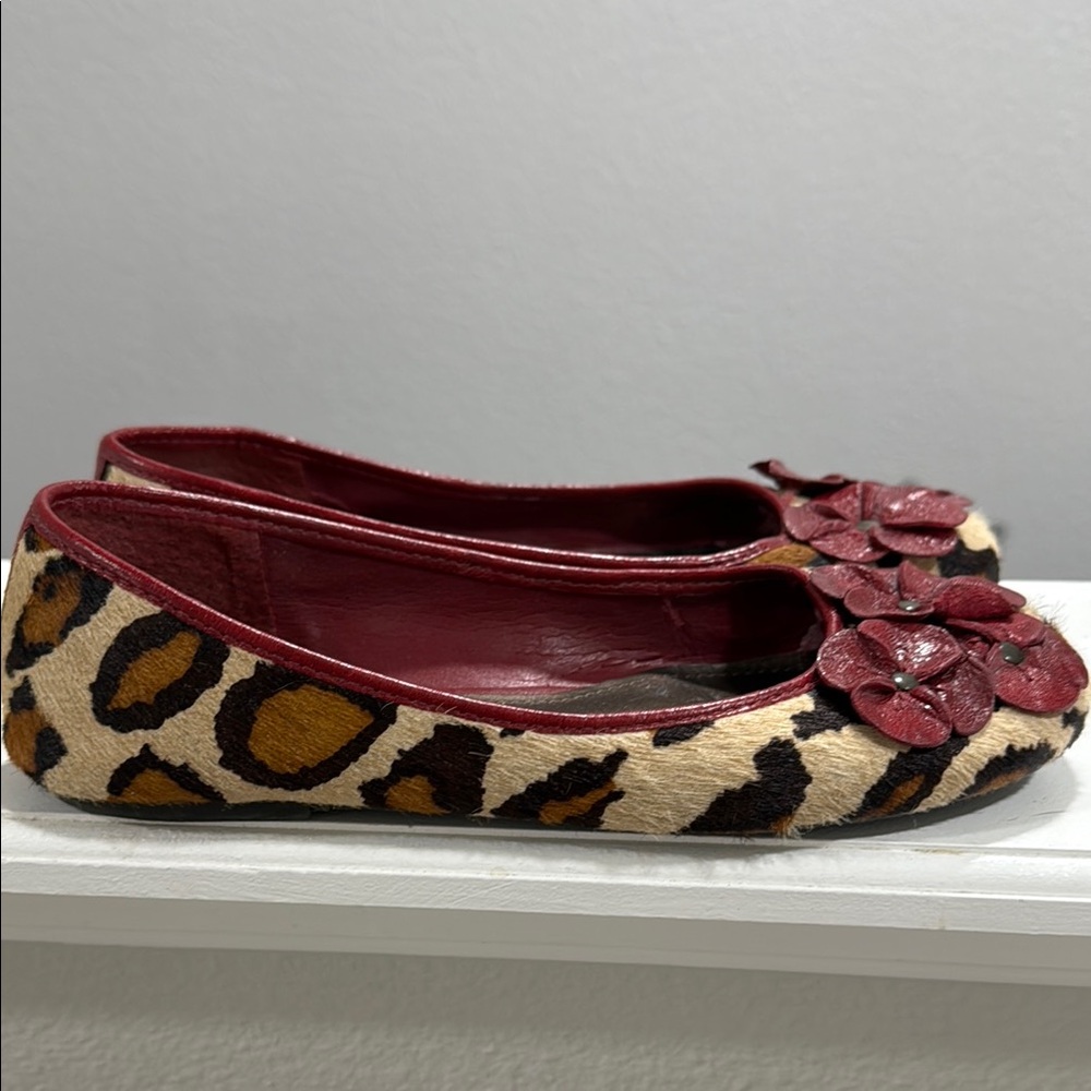 Gianni Bini Burgundy Animal Print Flats with Floral Detail - Picture 4 of 6